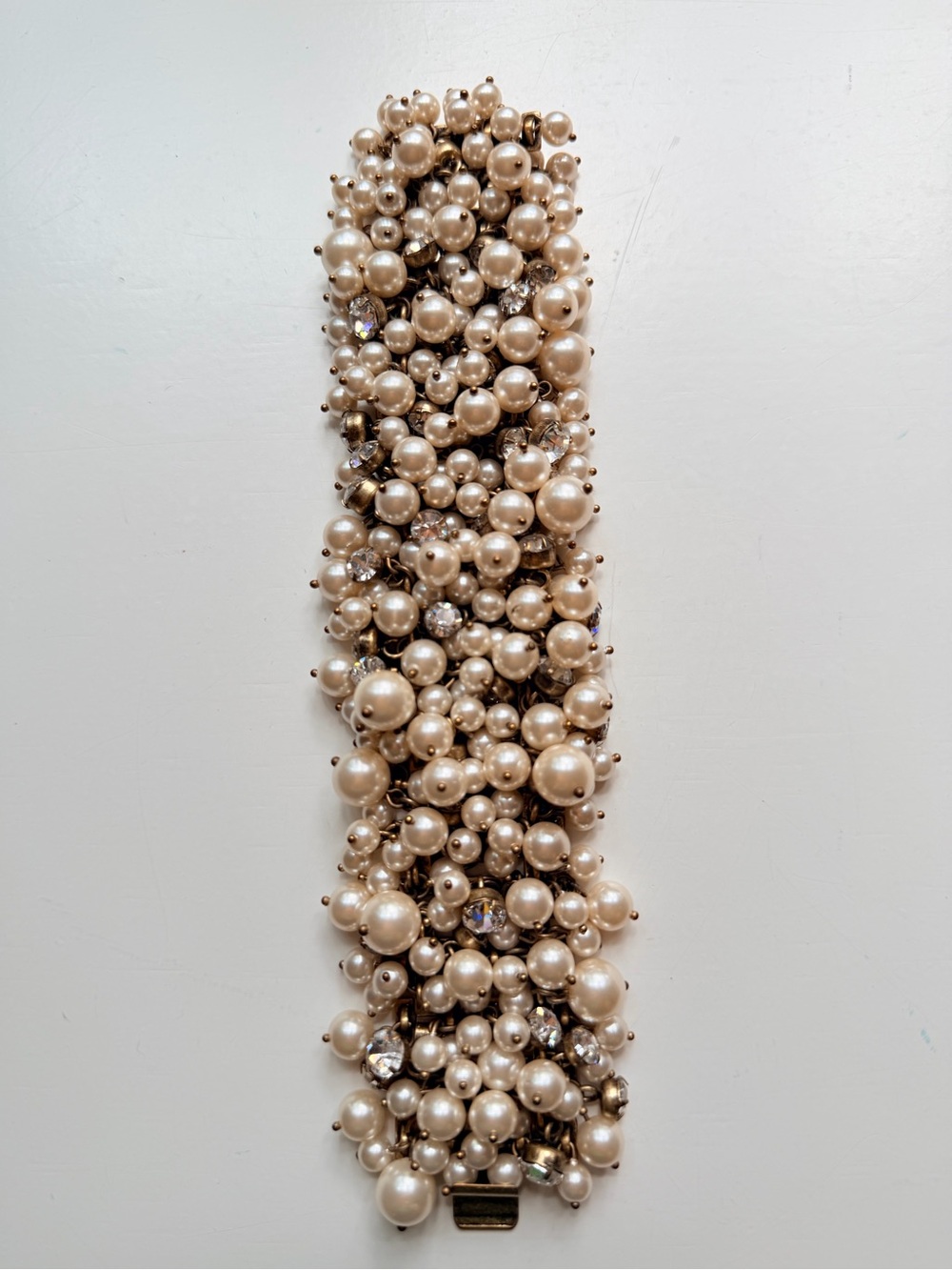 Vintage Champagne Pearl Cluster and Sparkling Rhinestone Statement Bracelet
